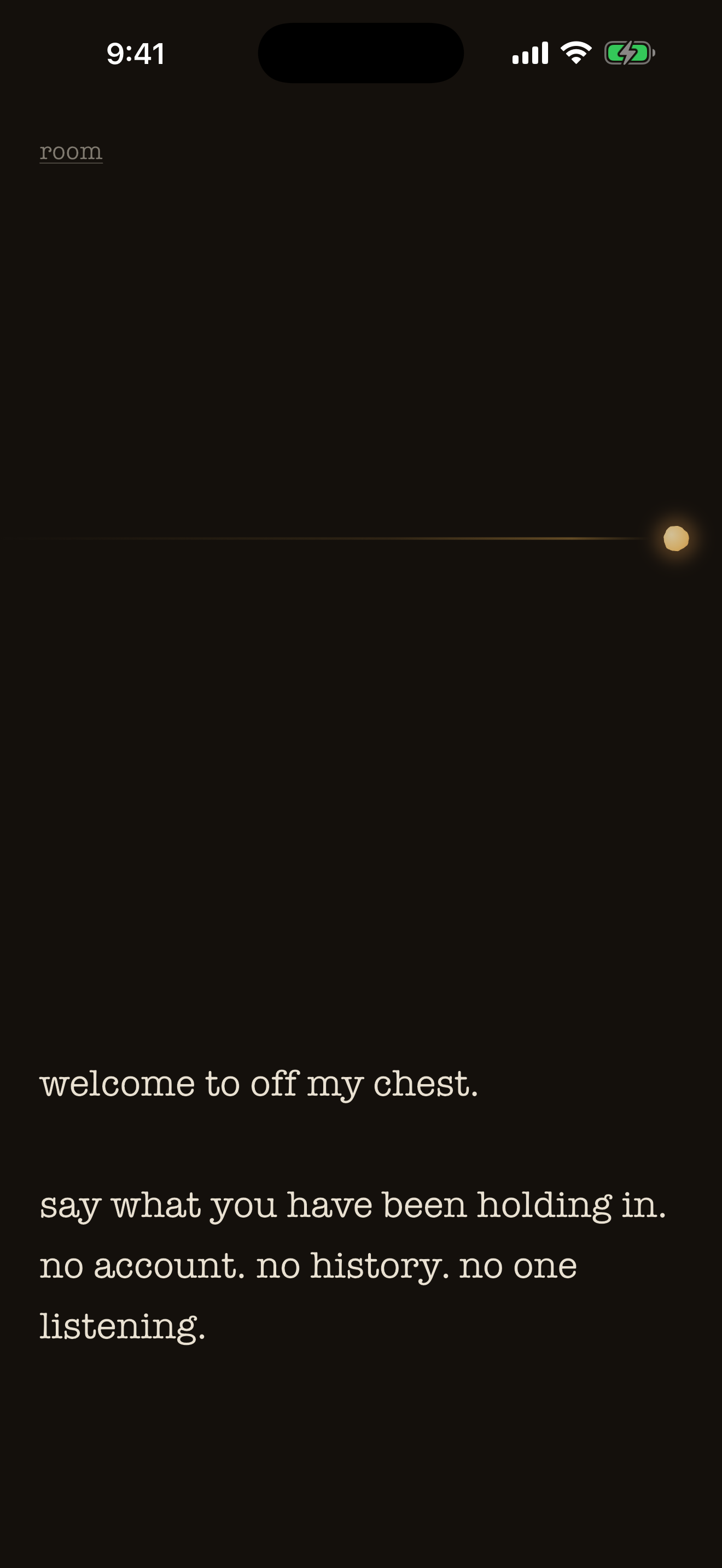 welcome to off my chest. say what you have been holding in. no account. no history. no one listening.